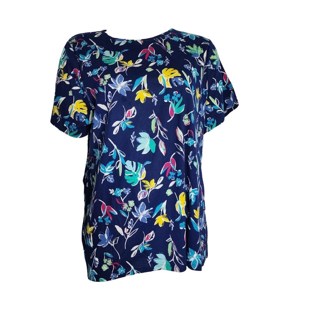 Croft & Barrow Shirt Womens‎ Size 1X Blue Floral Short Sleeve The Classic Tee